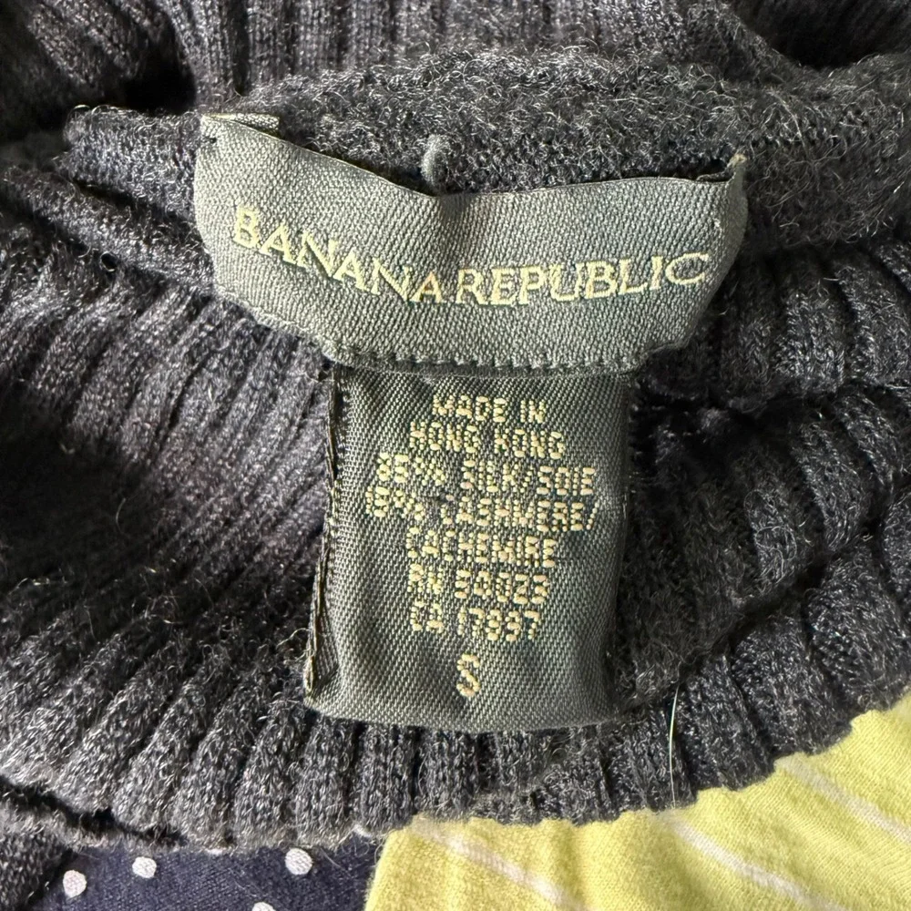 Banana Republic Small Silk Cashmere Turtleneck Sweater Gray Dark Academia Office